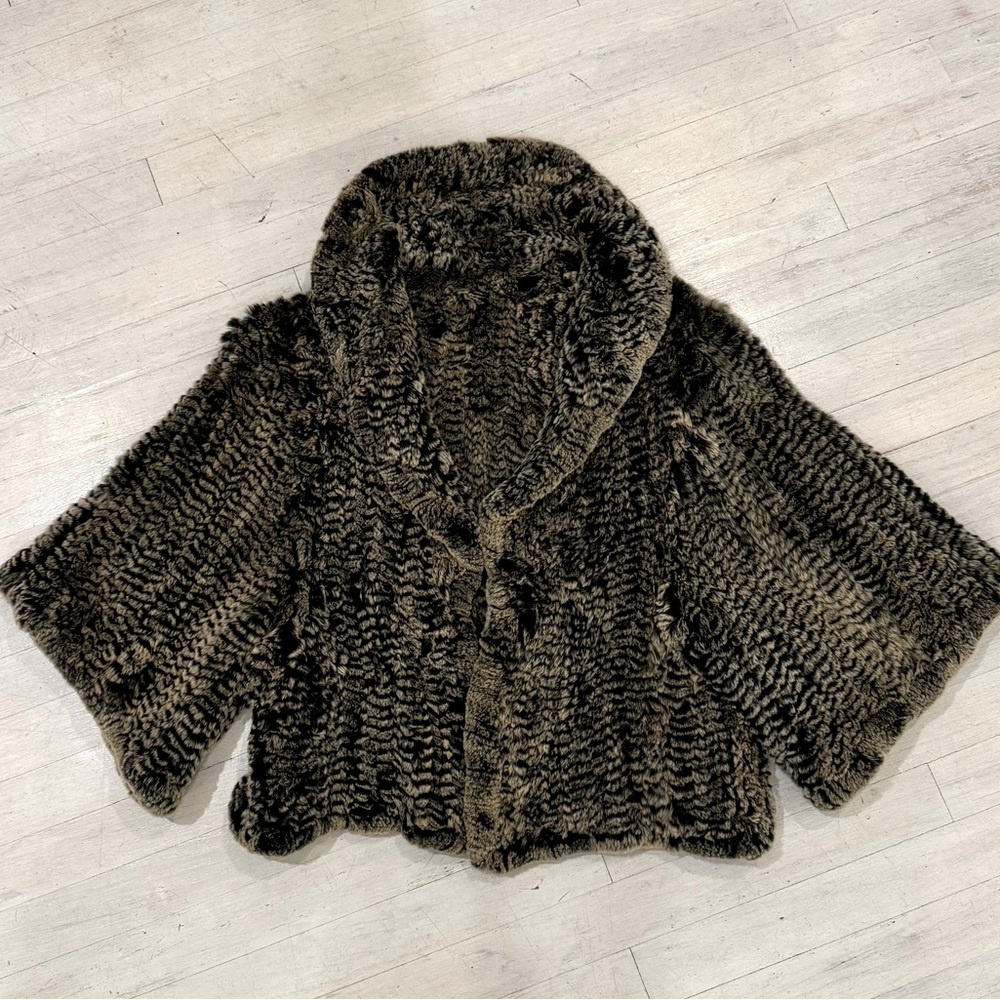 100% genuine black/tan rabbit fur crop jacket- OS -  NWOT